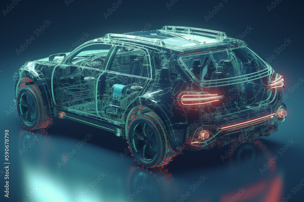 car on black Illustration of contemporary automobile getting electricity from renewable power generation, Generative AI car on black Illustration of contemporary automobile getting electricity from renewable power generation, Generative AI