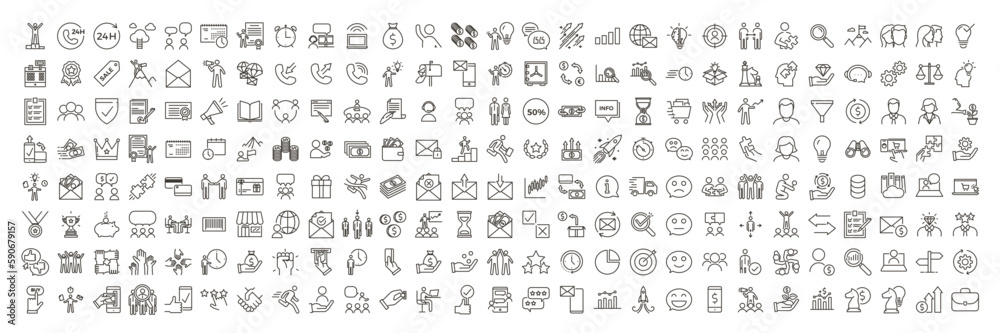Big collection of 216 best seller thin line icons related with business, money, people, finance, creativity, employment, success, data, web, commerce and other subjects