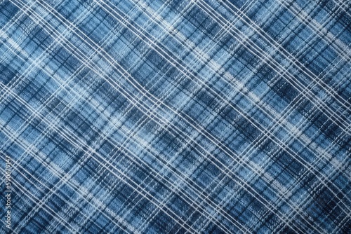 close-up view of a blue plaid fabric texture. Generative AI