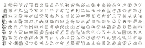 Big collection of 216 best seller thin line icons related with business, money, people, finance, creativity, employment, success, data, web, commerce and other subjects