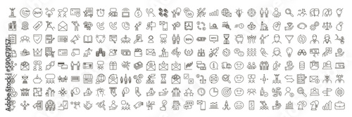 Big collection of 216 best seller thin line icons related with business, money, people, finance, creativity, employment, success, data, web, commerce and other subjects