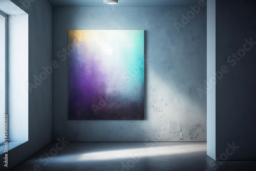 Minimal Empty Room with Textured Venetian Plaster Wall and Light Shining Through a Window Background for Product Presentation Blank Canvas on the wall  Blank Painting Generative AI
