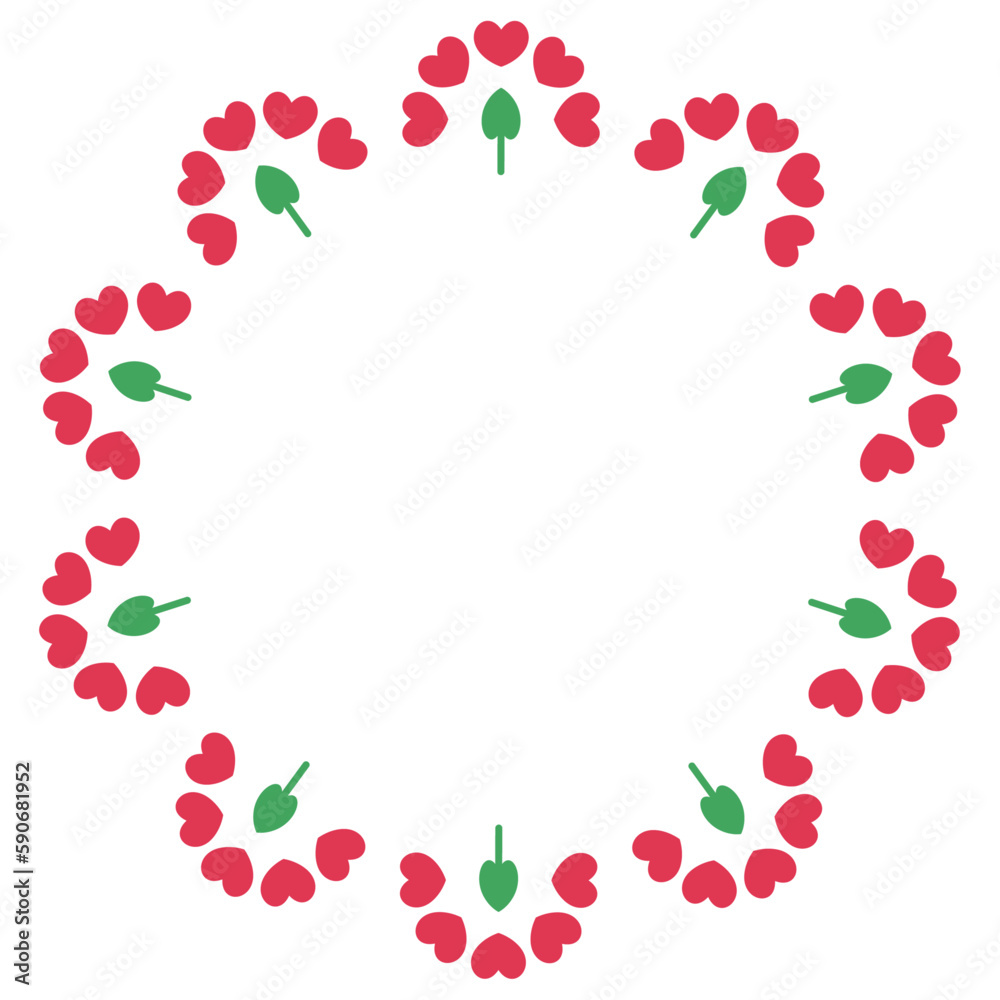 赤いハート花びらの花のシンプルフレーム花形円