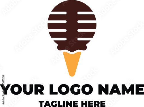 ice cream chocolate cone combination podcast design logo. logo for entertainment company brand