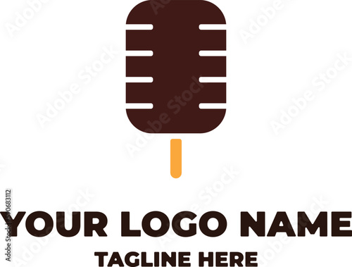 ice cream chocolate stick combination podcast design logo. logo for entertainment company brand