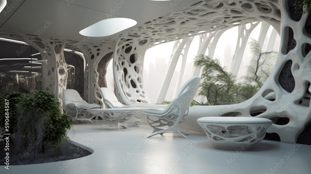 Modern interior in bionic style. Generative AI Modern interior in bionic style. Generative AI