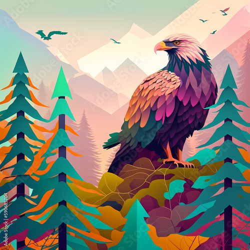 Eagle Colorful Painting Illustration. Generative AI
