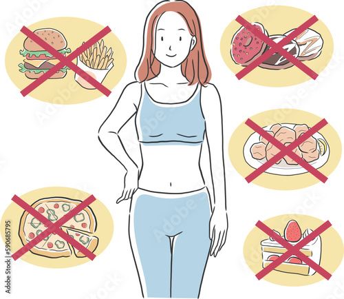 食事制限をしてダイエットに成功した女性のイラスト素材