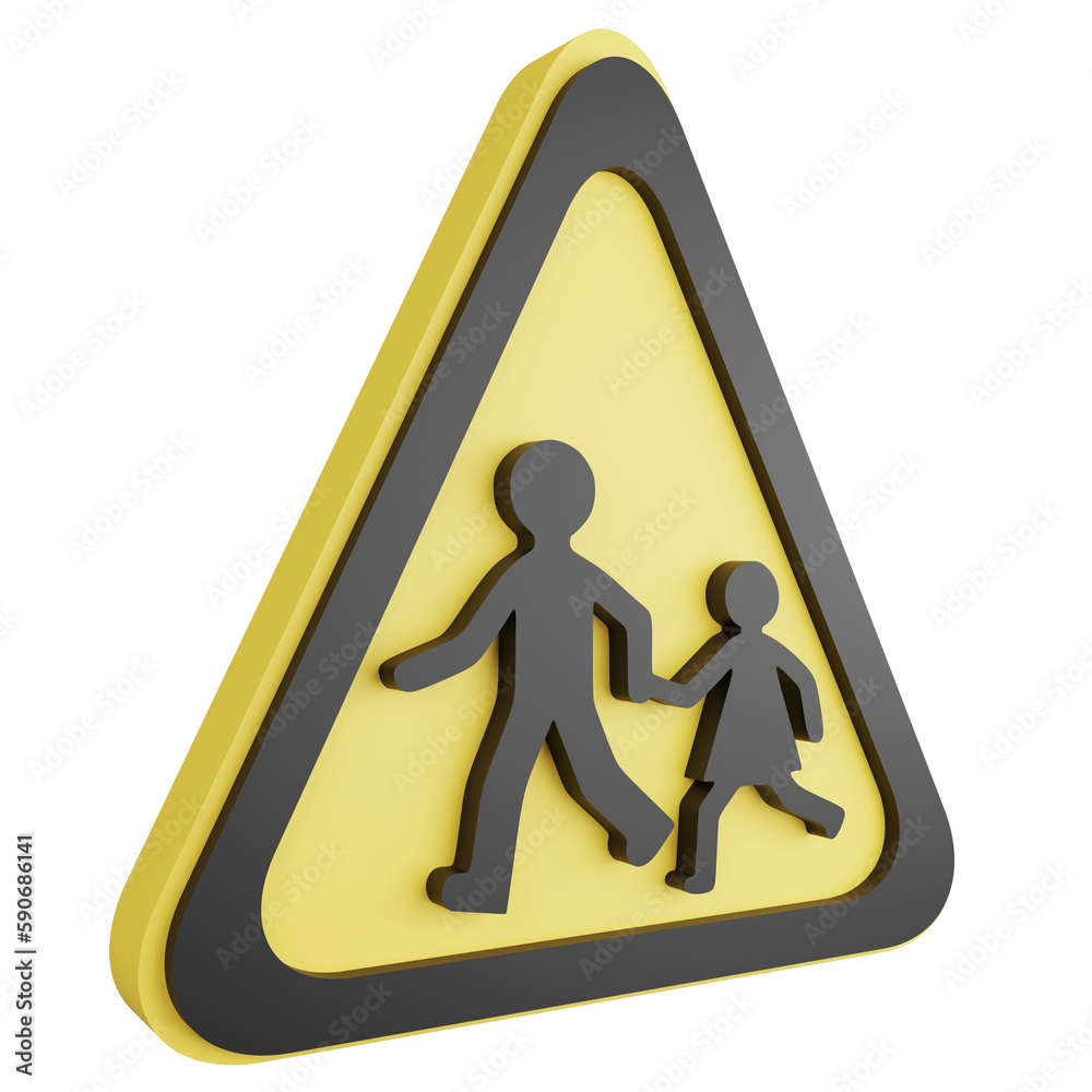 3D render school ahead sign icon isolated on transparent background, yellow cautionary sign 3D render school ahead sign icon isolated on transparent background, yellow cautionary sign