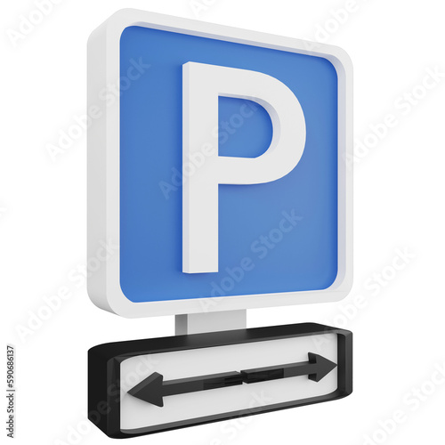 3D render parking both side sign icon isolated on transparent background, blue informative sign