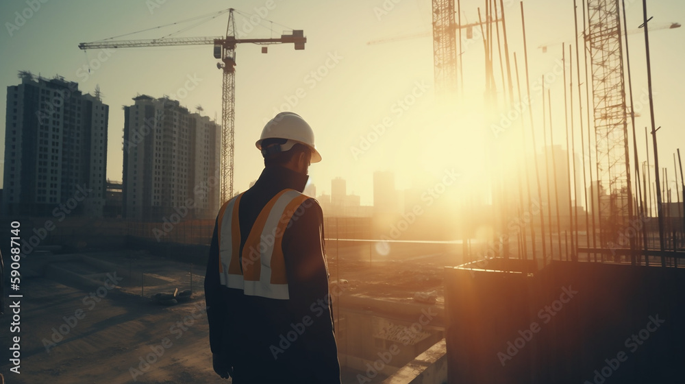 engineer standing orders for construction crews to work on high , industry and safety concept, Generative AI 