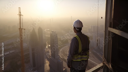 engineer standing orders for construction crews to work on high , industry and safety concept, Generative AI 