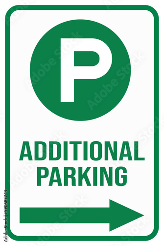 additional parking with parking sign and right arrow sign