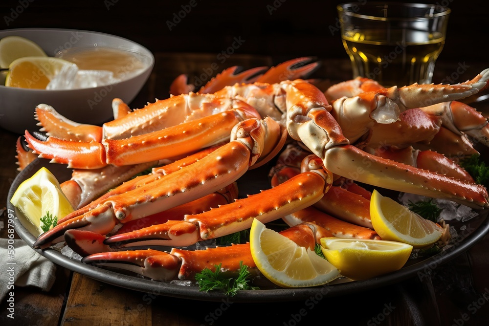 Crab Legs Delight - Platter of Steamed Crab Legs with Butter (Ai generated) Crab Legs Delight - Platter of Steamed Crab Legs with Butter (Ai generated)