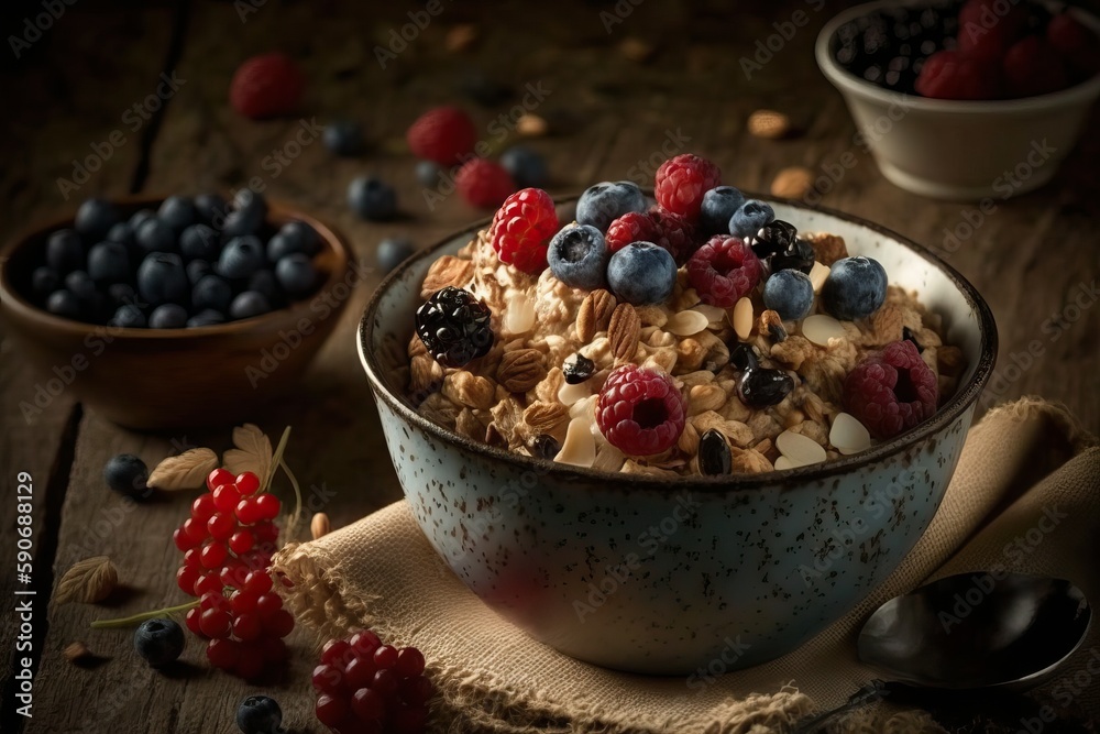 Morning Meal: Oatmeal with Berries and Nuts (Ai generated) Morning Meal: Oatmeal with Berries and Nuts (Ai generated)