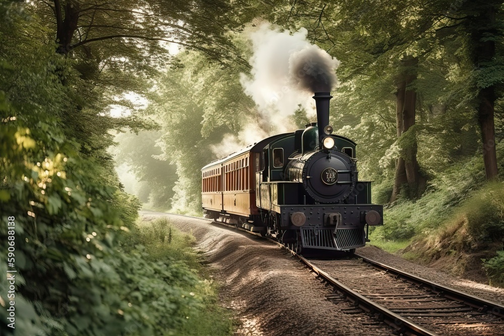 Fototapeta premium Steam train, Old-fashioned in the countryside (Ai generated)