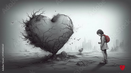 broken heart drawing. Thought-provoking illustrations photo