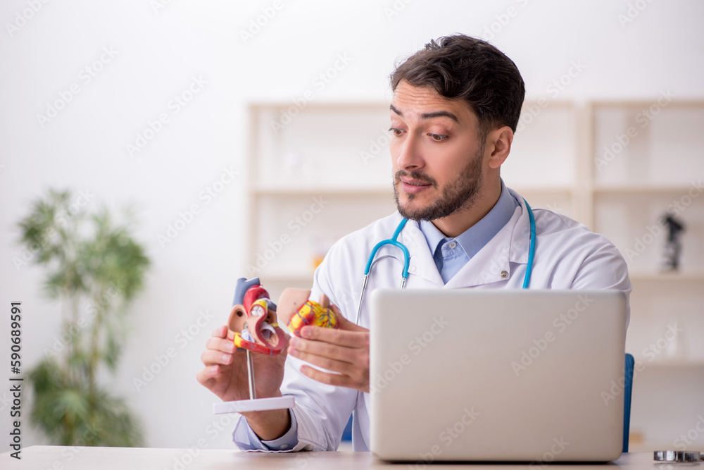 Young male doctor cardiologist working in the clinic Young male doctor cardiologist working in the clinic