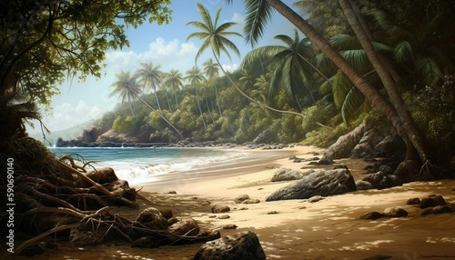 A photorealistic image of a tropical beach. Generative AI 
