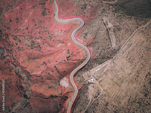 Aerial photo of a curvy road in Los Andes, Argentina