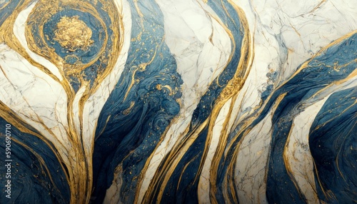 Blue Marble with Gold Foil Gaps, smooth stone surface texture, wallpaper, close up of abstract texture with high resolution. generative ai