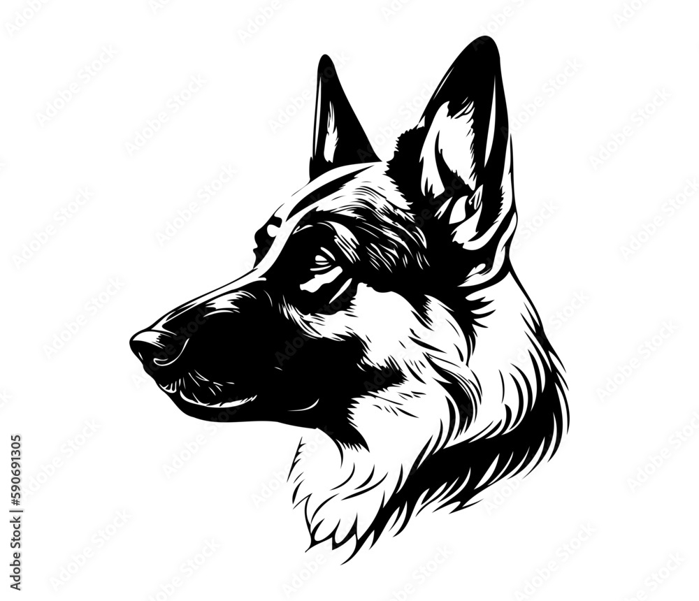 German shepherd Face, Silhouettes Dog Face SVG, black and white German ...