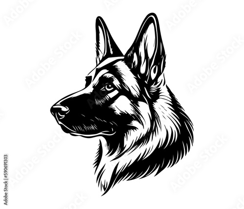 German shepherd Face, Silhouettes Dog Face SVG, black and white German shepherd vector photo