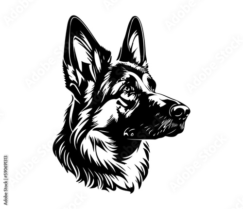 German shepherd Face, Silhouettes Dog Face SVG, black and white German shepherd vector