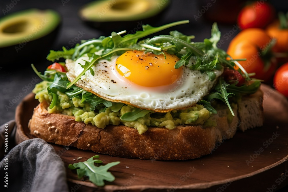Perfectly Seasoned Avocado Toast with a Sunny-Side-Up Egg (Ai generated)