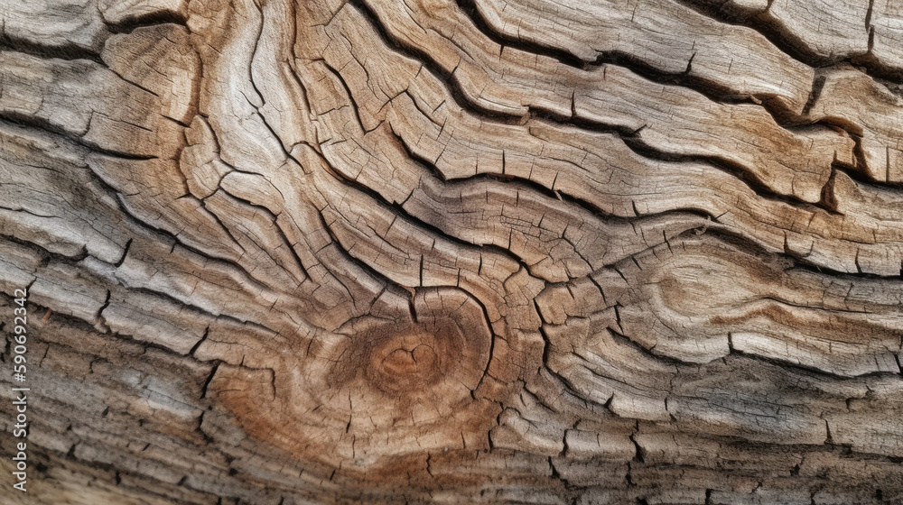 Fototapeta premium Close up of natural wood surface tree bark with cracks and surface imperfections generated by AI