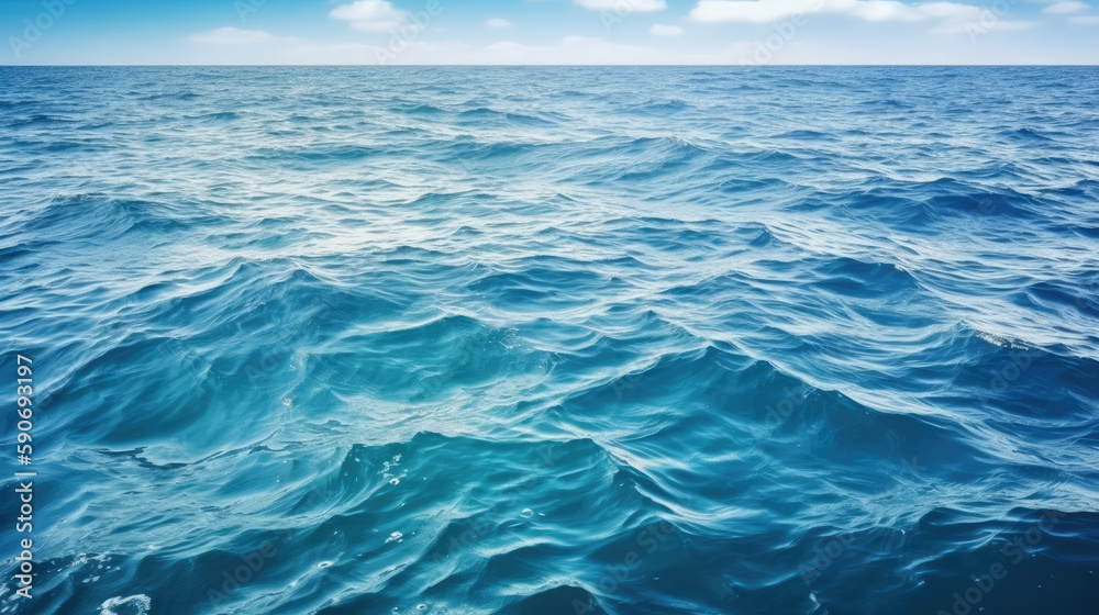 Blue water surface of an ocean with blue skies generated by AI
