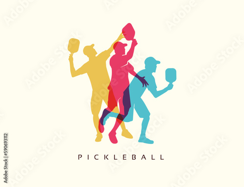 Colorful vector editable pickleball player poses for any graphic background 