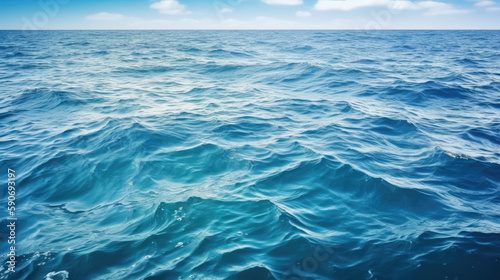 Blue water surface of an ocean with blue skies generated by AI