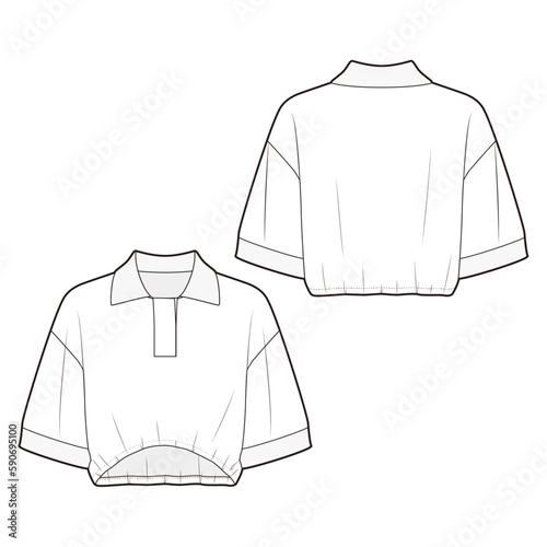 Cropped polo T-shirt fashion vector sketch, Apparel template - Illustrator CC