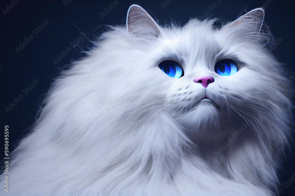 Cute close up portrait of a gorgeous fluffy ragdoll cat with blue eyes, generative AI