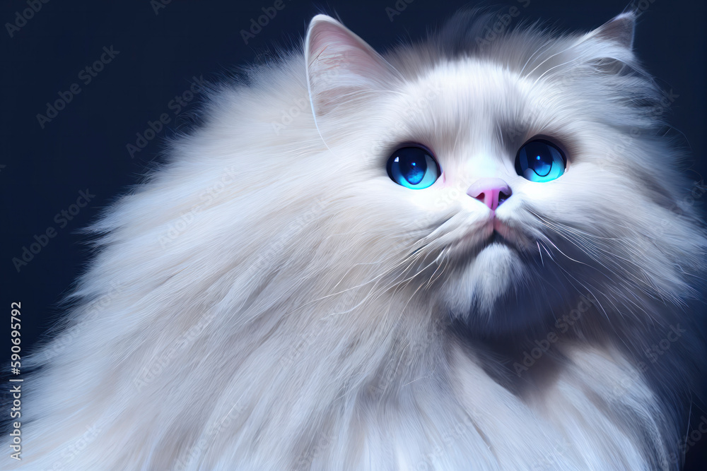 Cute close up portrait of a gorgeous fluffy ragdoll cat with blue eyes, generative AI