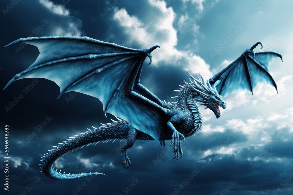 Blue dragon flying in the sky, 2024 is the year of the blue dragon