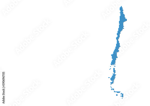 An abstract representation of Chile, vector Chile map made using a mosaic of blue dots with shadows. Illlustration suitable for digital editing and large size prints. 