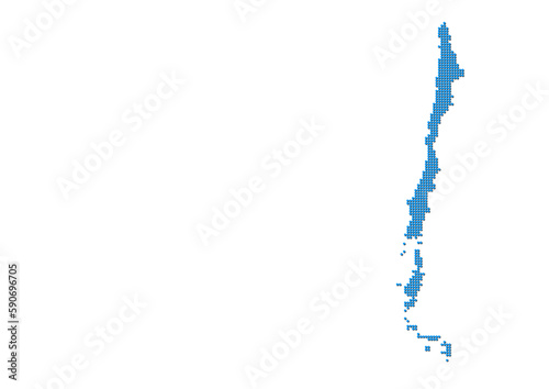 An abstract representation of Chile, vector Chile map made using a mosaic of blue dots with shadows. Illlustration suitable for digital editing and large size prints. 