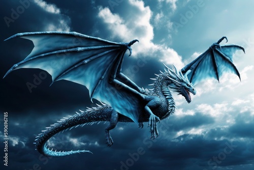 Blue dragon flying in the sky, 2024 is the year of the blue dragon, Generative AI