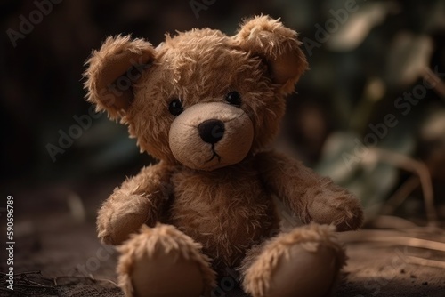 A cute teddy bear with soft brown fur, Generative AI © 지선 이