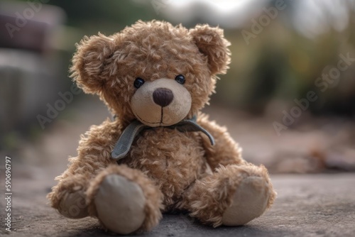 A cute teddy bear with soft brown fur, Generative AI © 지선 이