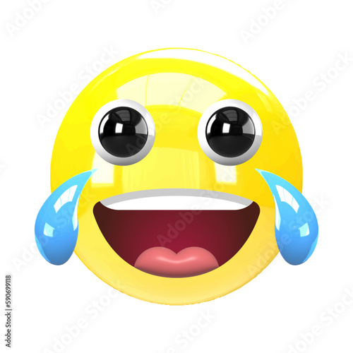 Laughing emoji, funny to tears emoticon 3D stylized vector icon