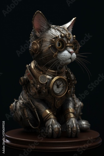 steampunk cat, 3d render, octane render, Generate Ai