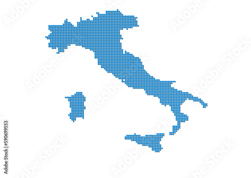 An abstract representation of Italy, vector Italy map made using a mosaic of blue dots with shadows. Illlustration suitable for digital editing and large size prints. 