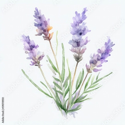 free single lavender folwer water color  pastel  white background  generat ai