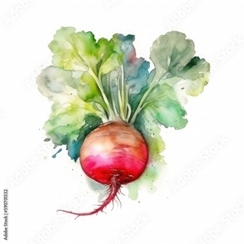 watercolor painting of an one radish on white background, Generate Ai