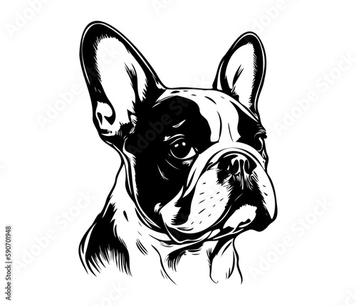 French Bulldog, Silhouettes Dog Face SVG, black and white French Bulldog vector