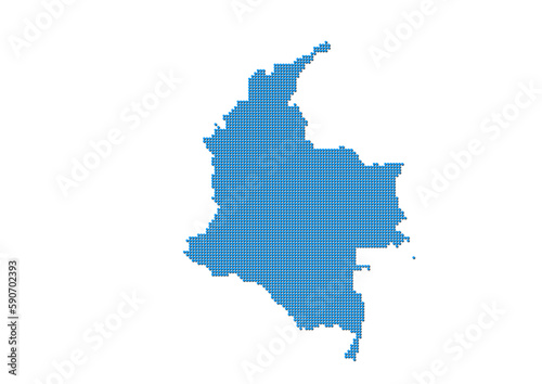 An abstract representation of Colombia, vector Colombia map made using a mosaic of blue dots with shadows. Illlustration suitable for digital editing and large size prints. 