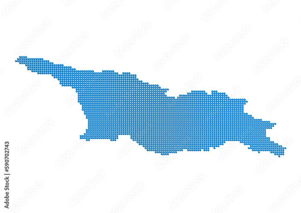 An abstract representation of Georgia, vector Georgia map made using a mosaic of blue dots with shadows. Illlustration suitable for digital editing and large size prints. 